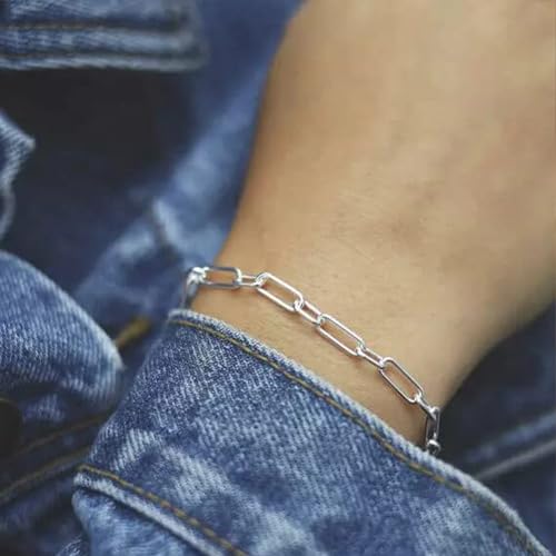 Pulsera de plata unisex con cadena tipo paperclip 3mm miniatura 4