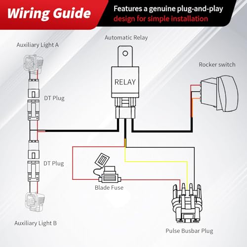Image of Spot Light Wiring Harness Kit 16AWG for Polaris Ranger RZR General | Pulse Busbar Connector, DT Plug, 2 Lead ON-OFF Switch, Plug & Play