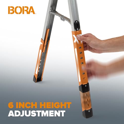 Foto von Bora Portamate Speedhorse XT Sägebock-Paar, 76,2–91,4 cm höhenverstellbare Beine, Metallplatte für 2 x 4, Heavy Duty Pro Tischsägebock für Bauunternehmer, Tischler – PM-4550T, Orange, 2 Stück