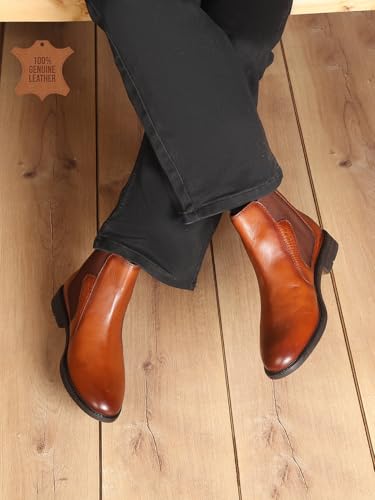 Image of Carlton London Men's Premium Leather Slip-On Solid Chelsea Boots