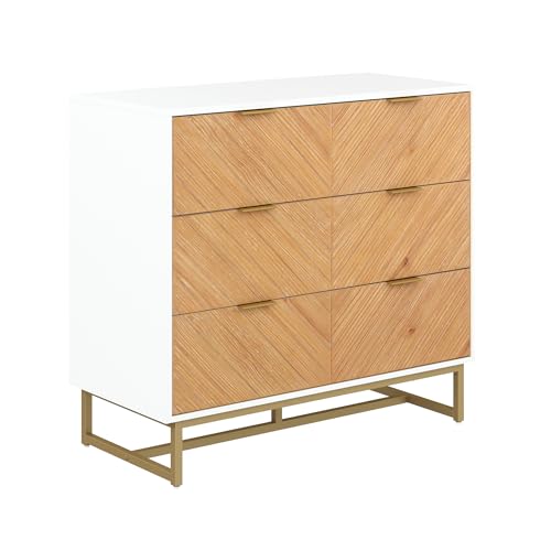 Image of Nathan James Enloe Boho 3-Drawer Dresser for Bedroom, Wood Dresser with Deep Drawers, Metal Legs and Drawer Pulls, White