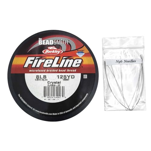Beadsmith FIRELINE Beading Thread Crystal/Smoke 4LB 6LB 8LB 125 YRD/Spool (Crystal 8lbs 0.17mm) with Fine Beading Needle Bundle Kit for Jewelry Making & Beadwork
