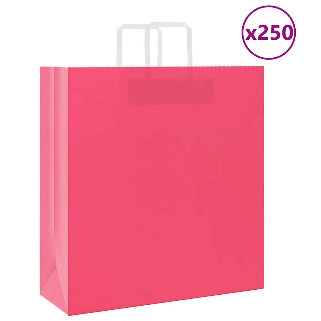 Sacchetti di carta 250 pezzi con manici rosa 45 x 17 x 48 cm
