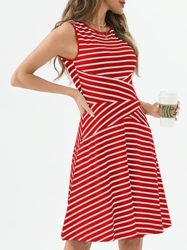 Image of PerZeal Women's Summer Casual Dresses 2025 Sleeveless Striped Mini Dress High Waisted A Line Party Dresses