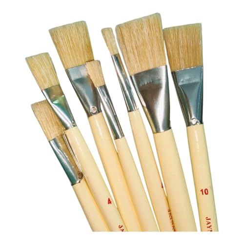 Image of Hog Hair Banner Paint Brush Set | Natural White Bristle Brushes for Broad Strokes, Background Washes, Oil & Acrylic Painting, Smooth Coverage & Texture Effects | Sizes 2-12, Set of 7