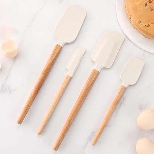Silicone Spatula Set of 4, Food Grade Silicone High Temperature Resistant Flexible Silicone Spatula with Wooden Handle, Beveled Edge Non-Slip Kitchen Spatula for Baking Cream Stirring Picnic (Khaki) - image 8