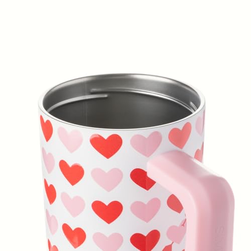 Image of Simple Modern Valentine's Day 40 oz Tumbler with Handle and Straw Lid | Gifts for Her | Insulated Reusable Stainless Steel Water Bottle Travel Mug Cupholder Use | Trek Collection | Hearts on White