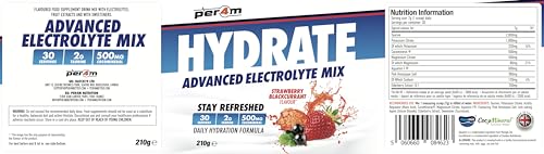 Per4M Hydrate Electrolyte Mix Powder | 500Mg Cocomineral | Replenish Essential Electrolytes | Aiding Muscle Function, Cardiovascular Health, Neurological Support (Strawberry Blackcurrant, 210G) - 5