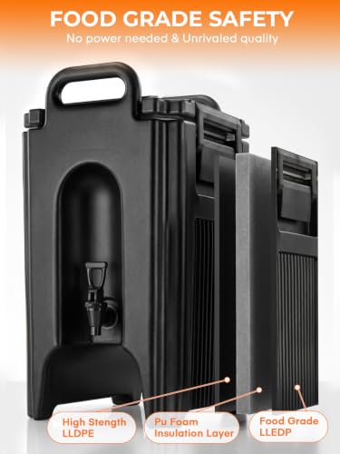 Image of FOHERE Pro Insulated Beverage Dispenser 5 Gal, Hot Cold Commercial Catering | Food-Grade LLDPE with drip-free faucet, sturdy handles, leakproof latch for offee Shop, Large Parties, Church Gathering