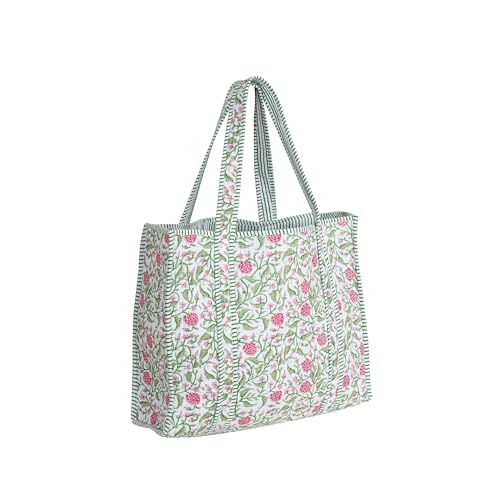 Image of Cotton Tiger Block Print Tote Bag, Indian Handmade Shopping Shoulder Bag, Unisex Market Daily Use