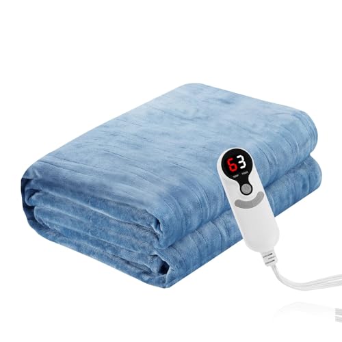Electric Heated Blanket Throw Size, 50" x 60" Heated Throw with 6 Heating Levels & 3 Hours Auto Off, Machine Washable, ETL & FCC Certified Home Office Use, Blue