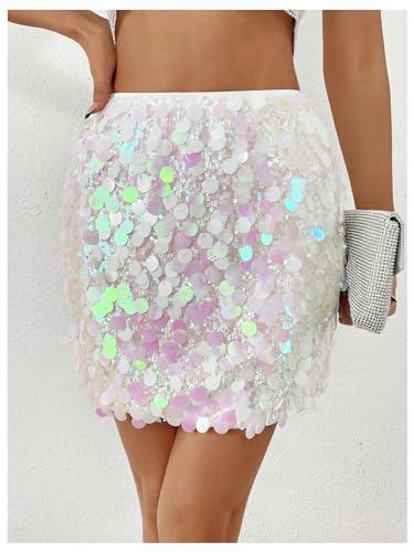 SHENHE Women's Sparkly Sequin High Waist Party Club Mini Bodycon Rave Skirt2