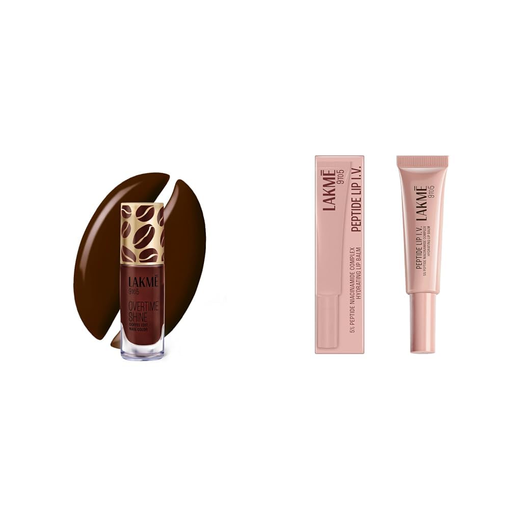 Lakme 9 to 5 Overtime Shine Nail Polish - Coffee Edit-11 Americano Edge 6ml Lakme Peptide Lip IV with 5% Peptide-Niacinamide Complex, For Intense Hydration With A Serum-Like Texture-picture-34