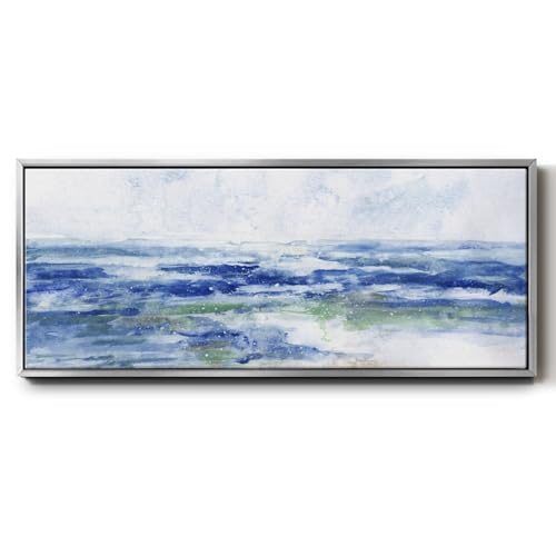 Renditions Gallery Abstract Coastal Floater Frame Wall Art Colorful Representation of Sea Canvas Paintings & Prints Wall Decor for Bedroom Hotel Kitchen - 12"X30" SILVER Frame GAL037
