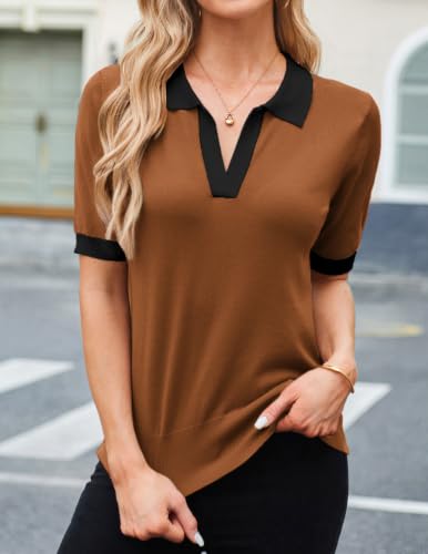 Women's Short Sleeve Classic V Neck Collared Casual Polo Sweater Tops — view 2
