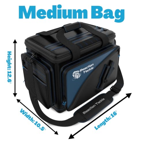 Image of Reaction Tackle Saltwater Fishing Tackle Bags, Water Resistant 1000D PVC Tackle Box Bag with Removable Dividers, Fits 3600 and 3700 Trays, Medium