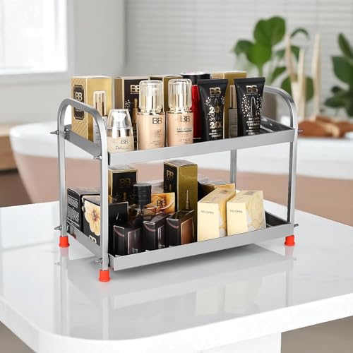 Image of Stainless Steel 2-Tier Kitchen Rack | Rust-Proof Multipurpose Storage Organizer Shelf for Countertop, Bathroom & Under Sink | Steel Shelf Stand with Anti-Skid Feet