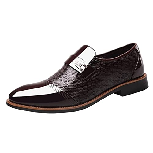 HINDOLA Men's Oxford Dress Shoes Slip-On Leather Business Shoes Casual Commuting Anti-Slip Breathable Classic Shoes