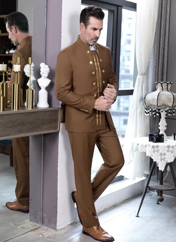 Men's 2 Pieces Suit Embroideries Double Breasted Formal Dashiki Business Dinner Dress Blazer Pants Set3