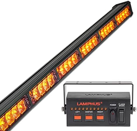LAMPHUS SolarBlast 29" 24W Amber LED Traffic Advisor Light Bar [TA Controller] [48 Flash Modes] [IP 67 Waterproof] Directional Yellow Flashing Emergency Safety Light Bar for Trucks Vehicles