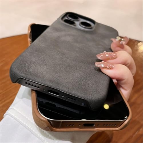 Coque magnétique puissante iPhone 13 Pro Max cuir marron et fourrure antichoc - 6