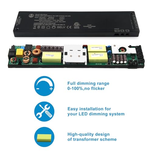 Image of VST 60W LED Power Supply, 100-240V AC to 24V DC Low Voltage Transformer with JST Ports, Adapter for Strip Lights and Cabinet Lighting, ETL Listed