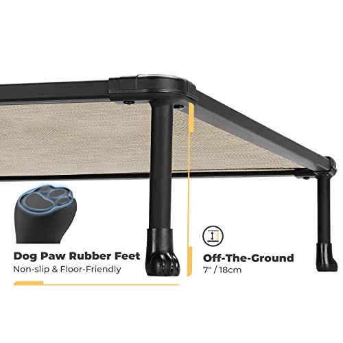 Veehoo Large Elevated Dog Bed – Chewproof Cooling Raised Dog Cots Beds, Black Metal Frame Pet Training Platform With Skid-Resistant Feet, Breathable Textilene Mesh, 42 X 30 X 7 Inch, Beige Coffee #TOP1