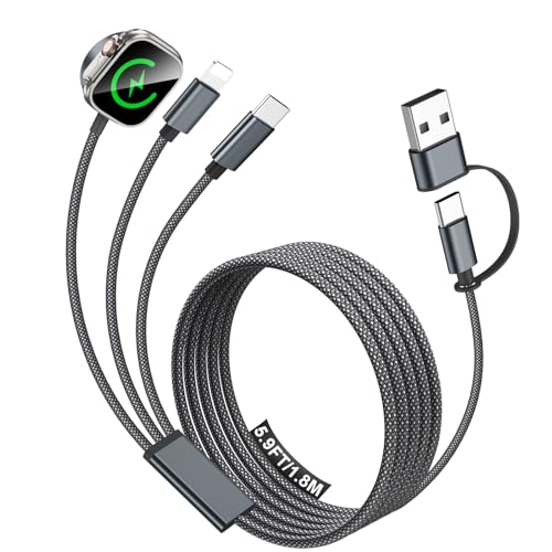 Travel Essentials for Apple Watch Charger,iPhone Charger,3 in 2 Multi Charging Cable,Type C/Magnetic Fast Charging Cable [Portable] for iWatch Series Ultra/11/10/9/SE,iPhone 17-11-6FT Black