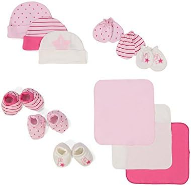 Baby shower gift for girls pink set baby girl gift set gifts caps washcloths booties mittens BornCare brand 12 Pack, 0-6 Months