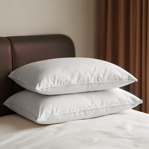 Image of Luxury Comfort White Pillow with White Beading | Soft Microfiber Fabric | Plush Conjugate Fiber Filling | Elegant & Durable Design | Standard 27 x 17 Inch | Set of 2