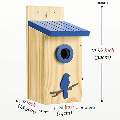 Kingsyard Classic Bird House With Prdator Guard, Bluebird Wren Chickadee Viewing House, Wooden Nesting Box For Outdoor Garden Patio, Royal Blue #TOP1