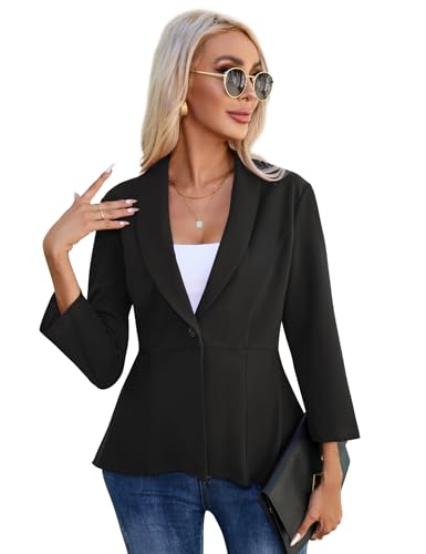 YesPerfect Blazer - Chaqueta para mujer (3/4, con volantes, con botones y manga), Negro , M