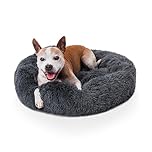 Woof & Whiskers Donut Dog Bed Dark Grey Medium 60cm – Calming Round Plush Pet Bed for Dogs & Cats | Anti-Anxiety Cuddler Bed, Non-Slip Base, Soft, Machine Washable (Dark Grey, 60cm)