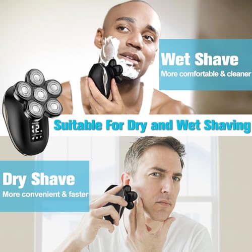Image of Electric Shaver for Men, 6 in 1 Electric Razor for Men, IPX7 Wet /Dry Waterproof Men's Shavers Rotary Head with Shavers Kit LED Display, Gifts for Husband, Dad,Boyfriend (Silver)