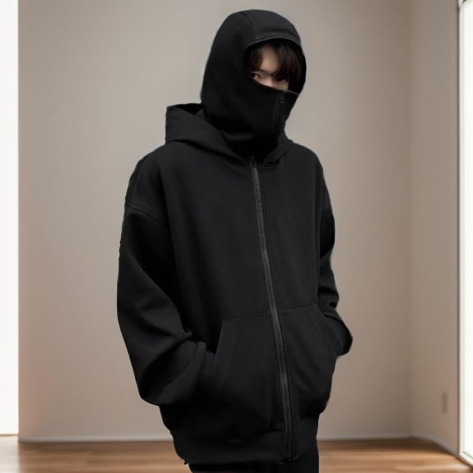 Men's Mask Zipper Sport Hoodie, Long Sleeve Hoodie with Mask, Hoodie Pullover Sweatshirt Hooded Top4