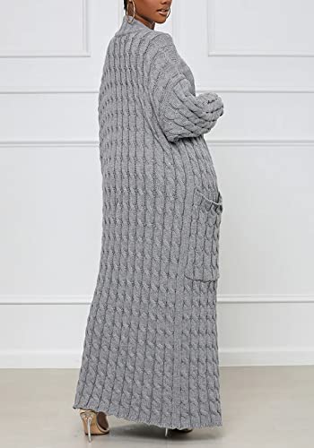 Image of Tcremisa Long Cable Knit Cardigans for Women Chunky Maxi Sweater Coat | Long Sleeve,Open Front,Ankle Length,Floor Length, Dual Pockets,Extra Knitted Duster,Loose Cozy Winter Outwear