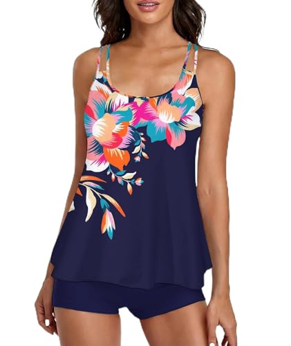 Image of Urchics 2026 Women Two Piece Tankini Swimsuit Tummy Control Plus Size Long Torso Top and High Waisted Boyshorts Bathing Suits