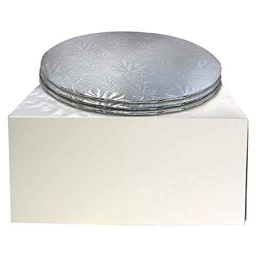 10" Combo Box Set - 10x10x5 1/2 White Cake Box with 10" Silver Round Drum 1/4", Pack of 3