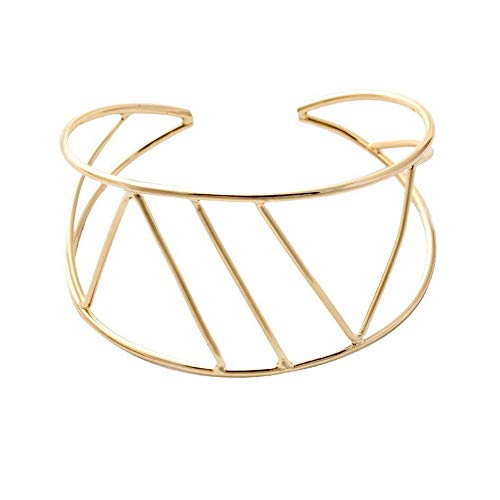 SENFAI Wide Hollow Geometric Figure Cuff Bangles For Women Statement Jewelry Punk Charm Metal Opening Bracelets (Gold)