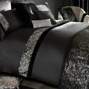 Parure de lit 5 pièces coton égyptien housse de couette paillettes noir 238x259 cm