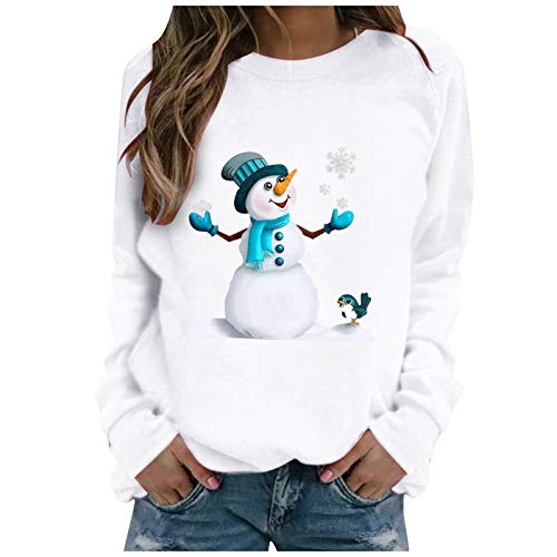 Pullover Hoodies for Women Lightweight hengfeny Womens Crewneck Sweatshirt Casual Cute Long Sleeve Loose Fitting Fall Tops T Shirt with Pockets White