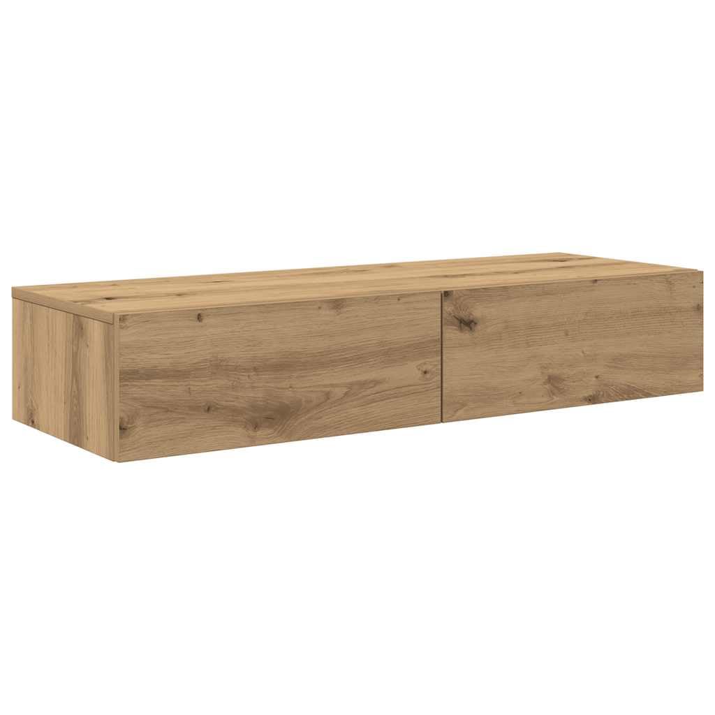 vidaXL Wall Shelf with Drawers Artisian Oak 100x36x19 cm Engineered Wood, wall shelf with cabinet, wall mounted storage cabinet, wall storage unit
