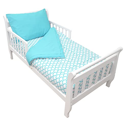 Image of American Baby Company 100% Cotton Percale 4 Piece Toddler Bedding Set, Aqua Waves, for Boys & Girls
