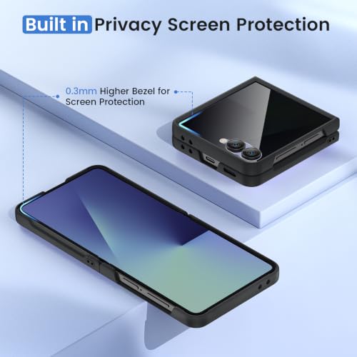 Image of Ruky for Z Flip 8 Case Built-in with Privacy Screen Protector, Black | Support Wireless Charging, Full Body Cover Shockproof Hard PC Ultra-Thin Phone Case for Samsung Galaxy Z Flip 8, Black