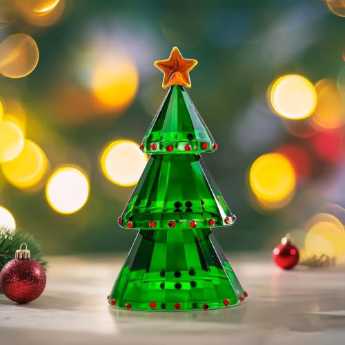 Weihnachtsbaum Figur aus grünem Kristallglas mit Geschenkbox – Ansicht 4