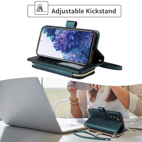Samsung Galaxy S20 FE 5G étui portefeuille cuir vert avec fentes cartes S20FE coque antichoc
