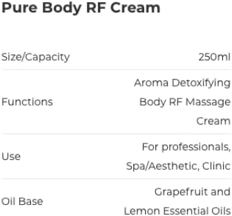 Pure Body RF - Conductive moisturizing Cream with Grapefruit and Lemon Essential Oils Enhance the Aromatherapy Effect for Body Detox. Suitable for Both Manual and RF Massage | Made in Korea