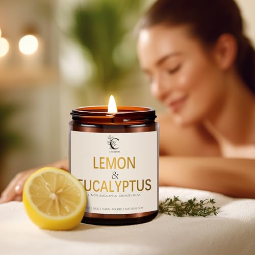 Lemon Eucalyptus Scented Candles for Home, Soy Wax Aromatherapy Candle for Bedroom Bath Birthday New Job House Warming Gifts for Women - Image 6