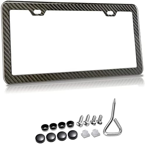 Gloss Black License Plate Frame,Carbon Fiber License Plate Frame,Black Metal License Plate Frame for Men,Slim License Plate Frame,Car Plate Frame