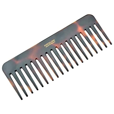 Parcelona French Wide Detangle Large 6 1/4" Celluloid No Static Salon Rounded Teeth Professional Volume Rake Hair Combs for Women and Girls, Made in France (Tortoise Shell Brown) Cover